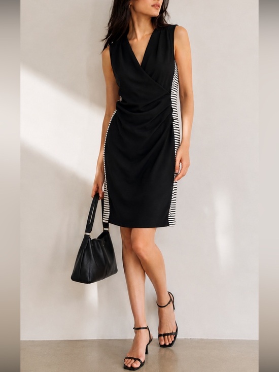 Joseph Ribkoff Dresses & Skirts - Joseph Ribkoff Faux Wrap Sheath Dress Ruched Navy Cocktail Office Women’s 8